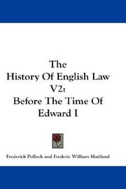 Cover of: The History Of English Law V2: Before The Time Of Edward I
