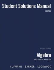 Cover of: Aufmann, Algebra For College Students Student Solution Manual 2e |