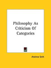 Cover of: Philosophy As Criticism of Categories