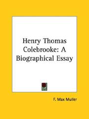 Cover of: Henry Thomas Colebrooke: A Biographical Essay
