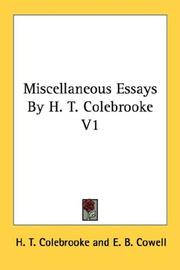 Cover of: Miscellaneous Essays: V1