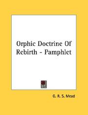 Cover of: Orphic Doctrine Of Rebirth - Pamphlet
