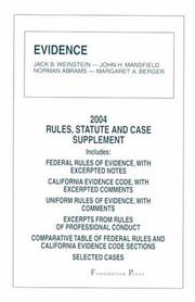 Cover of: Evidence, 2004 Rules: Statute and Case Supplement