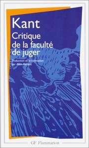 Cover of: Critique de la faculté de juger