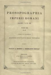 Cover of: Pospographia Imperii Romani Saec, 1, II, II - Consilio Et Auctoritate Academiae Scientarum Rei Publicae Democraticae Germanicae Editum