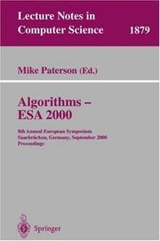 Algorithms - ESA 2000 : 8th annual European symposium, Saarbrücken, Germany, September 5-8, 2000 : proceedings