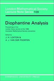 Diophantine analysis : proceedings of the Number Theory Section of the 1985 Australian Mathematical Society Convention