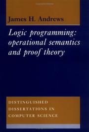 Cover of: Logic programming: operational semantics and proof theory