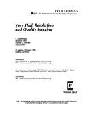 Cover of: Very high resolution and quality imaging: 31 January-2 February 1996, San Jose, California