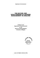 The Nature and effectiveness of housing management in England : a report to the Department of the Environment