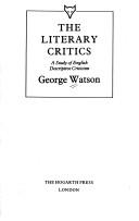 The literary critics : a study of English descriptive criticism