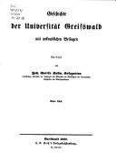 Cover of: Geschichte der Universität Greifswald: mit urkundlichen Beilagen