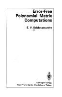 Cover of: Error-free polynomial matrix computations