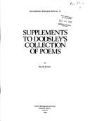 Cover of: Supplements to Dodsley's Collection of poems