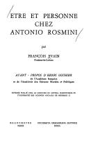Etre et personne chez Antonio Rosmini by François Evain