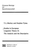 Cover of: Studies in European linguistic theory II: the analytic and the descriptive
