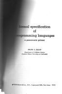 Cover of: Formal specification of programming languages: a panoramic primer