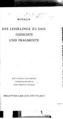 Cover of: Die Lehrlinge zu Sais. Gedichte und Fragmente