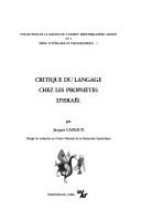 Cover of: Critique du langage chez les prophètes d'Israël