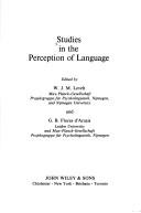 Cover of: Studies in the perception of language
