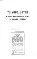 Cover of: Tu, vous, usted: a social-psychological study of address patterns