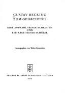Cover of: Gustav Becking zum Gedächtnis: e. Ausw. seiner Schriften u. Beiträge seiner Schüler