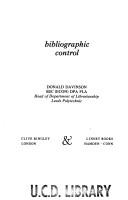 Cover of: Bibliographic control