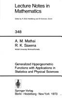 Cover of: Generalized hypergeometric functions with applications in statistics and physical sciences