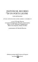 Cover of: Pastonchi, ricordo di un poeta ligure: con antologia : atti del Convegno di Riva Ligure e Sanremo, 5-6 dicembre 1997