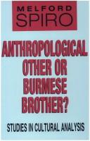 Anthropological other or Burmese brother? : studies in cultural analysis