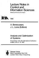Cover of: Analysis and optimization of systems: proceedings of the 9th international conference, Antibes, June 12-15, 1990