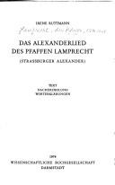 Cover of: Das Alexanderlied des Pfaffen Lamprecht: (Strassburger Alexander) : Text, Nacherzählung, Worterklärungen