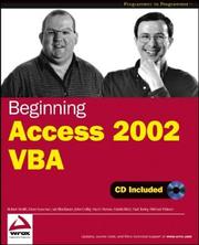 Cover of: Beginning Access 2002 VBA (Programmer to Programmer) by Robert Smith undifferentiated, Dave Sussman, Ian Blackburn, John Colby, Mark Horner, Martin Reid, Paul Turley, Helmut Watson