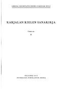 Cover of: Karjalan kielen sanakirja (Lexica Societatis Fenno-Ugricae)