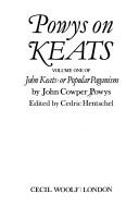 Cover of: Powys on Keats