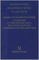Cover of: De origine et permissione mali, praecipue moralis, commentatio philosophica