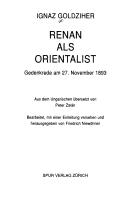 Cover of: Renan als Orientalist by Ignác Goldziher