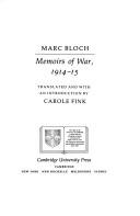 Cover of: Marc Bloch: Memoirs of War, 191415