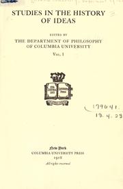 Cover of: Studies in the history of ideas