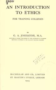 Cover of: An introduction to ethics, for training colleges.