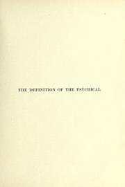 Cover of: The definition of the psychical