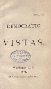 Cover of: Democratic vistas.