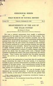 Cover of: Measurements of the age of the solar system by Robley Dunglison Evans