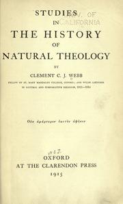 Cover of: Studies in the history of natural theology