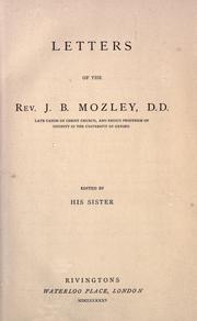 Cover of: Letters of the Rev. J.B. Mozley, D.D.
