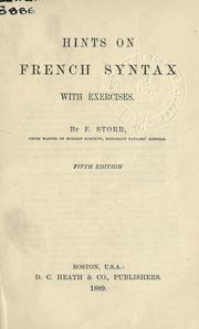 Cover of: Hints on French syntax by Francis Storr