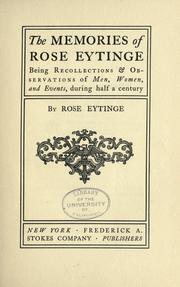 Cover of: The memories of Rose Eytinge by Rose Eytinge