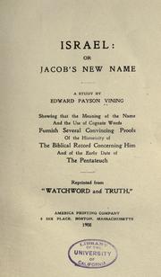 Cover of: Israel or Jacob's new name: a study