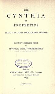 Cover of: The Cynthia of Propertius: being the first book of his elegies