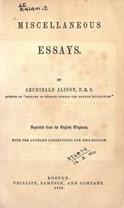 Cover of: Miscellaneous essays: reprinted from the English originals